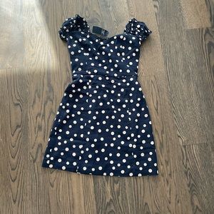 Xsmall polka dot sweetheart neckline ruffle sleeve Abercrombie blue white dress